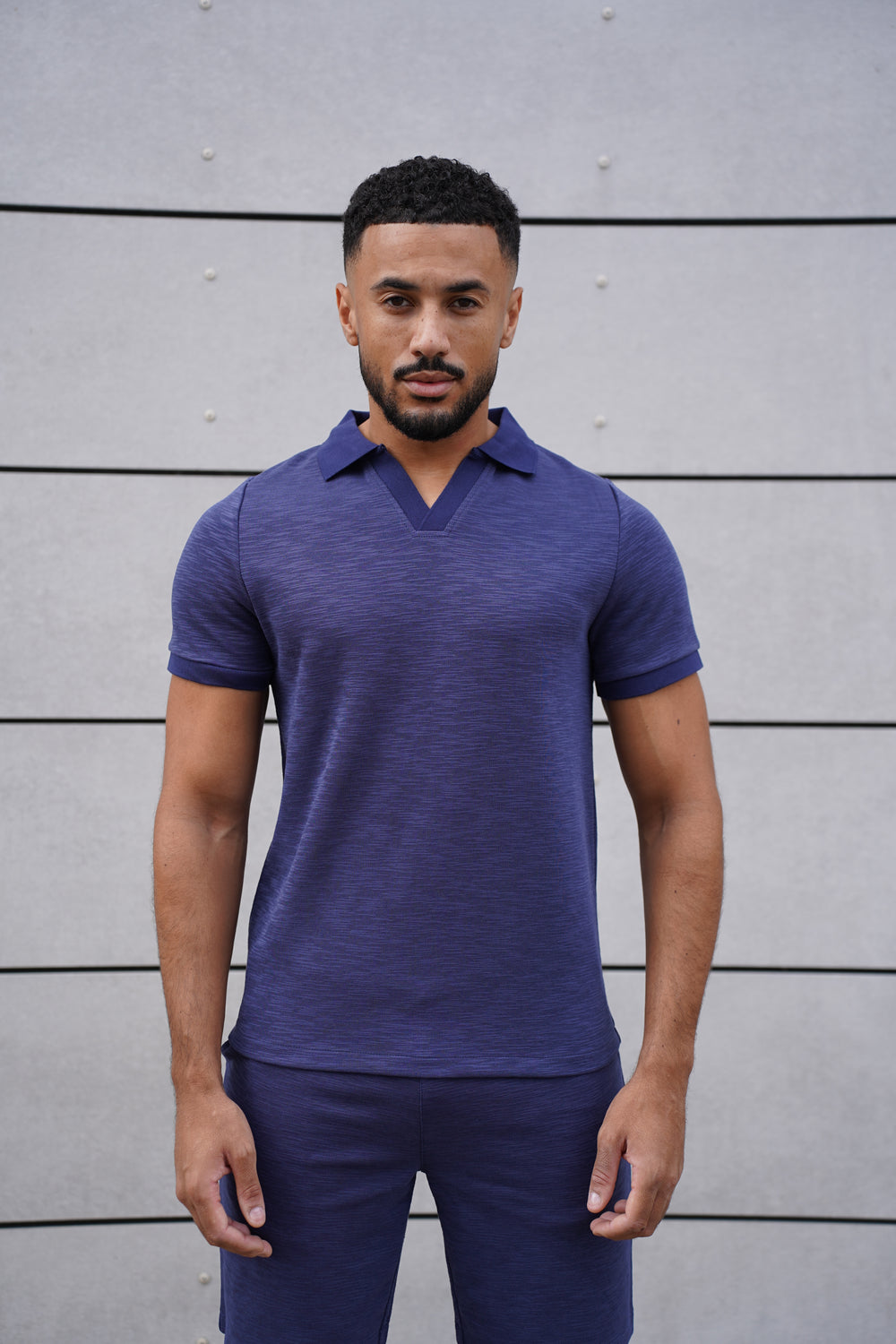 Capo Jersey Slub Cuban Polo Shirt - Navy