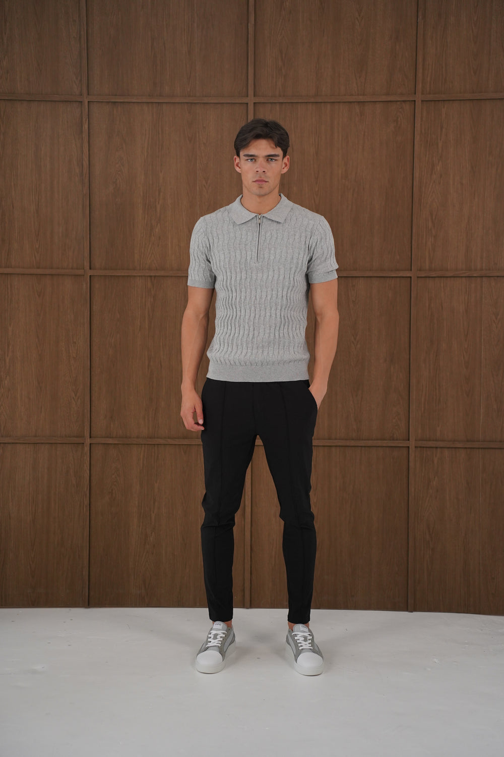 Capo Egyptian Cotton DIAMOND SS Zip Polo Shirt - Grey