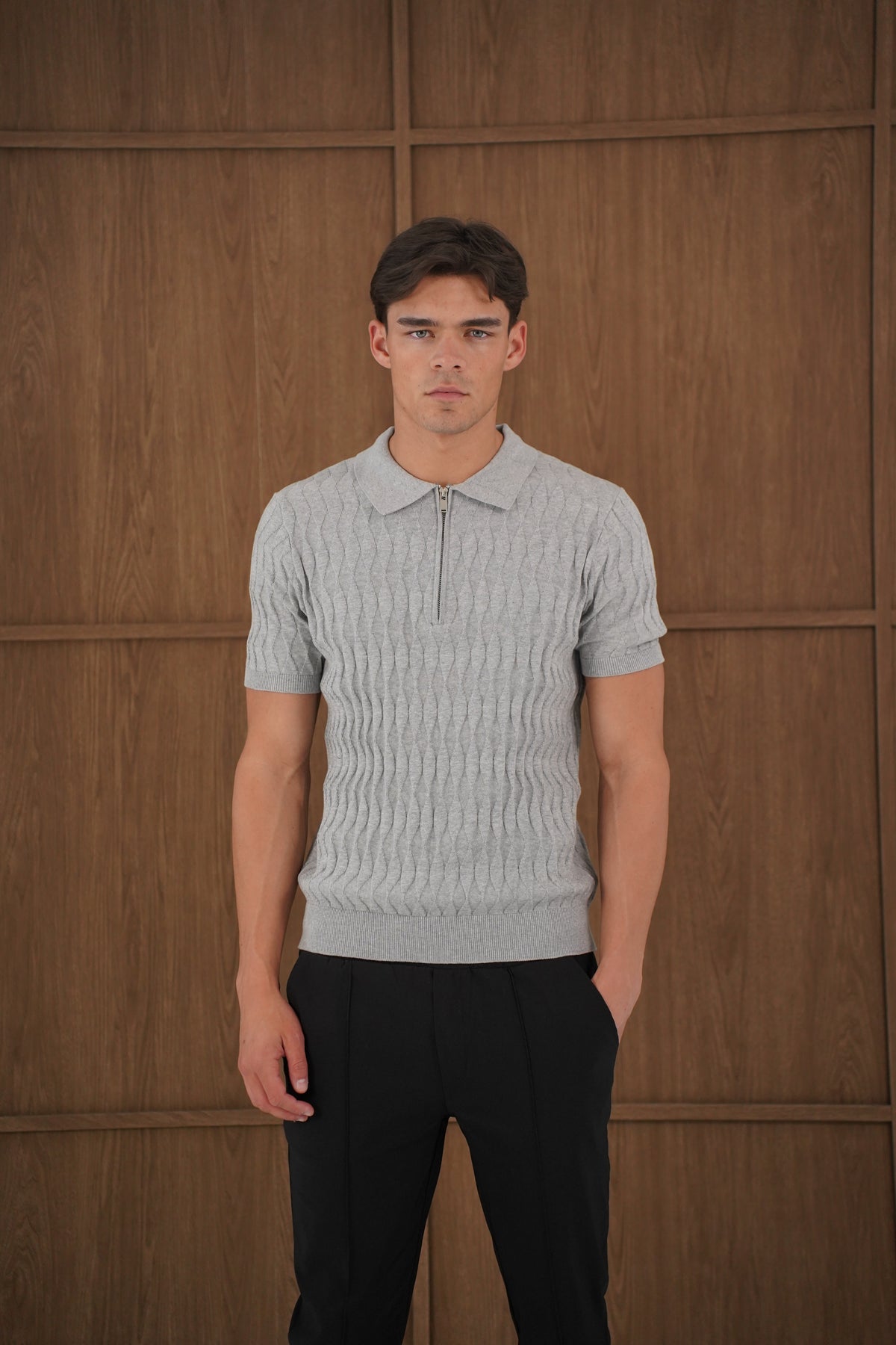 Capo Egyptian Cotton DIAMOND SS Zip Polo Shirt - Grey