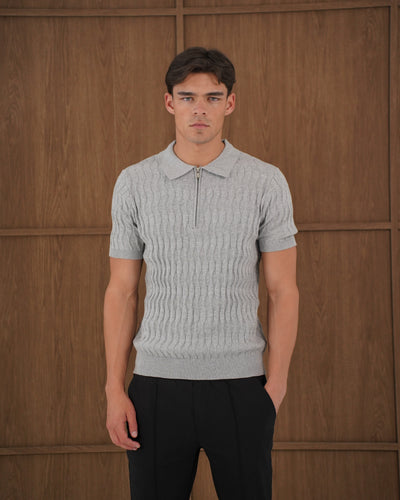 Capo Egyptian Cotton DIAMOND SS Zip Polo Shirt - Grey
