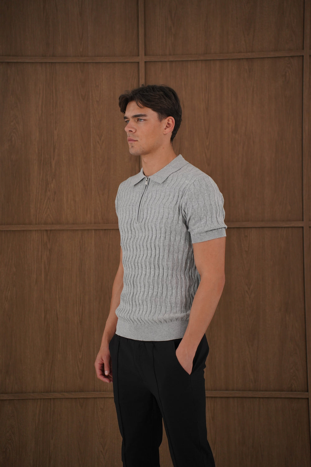 Capo Egyptian Cotton DIAMOND SS Zip Polo Shirt - Grey