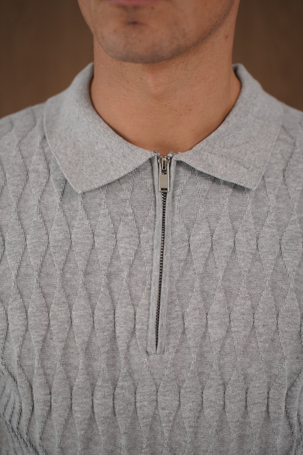 Capo Egyptian Cotton DIAMOND SS Zip Polo Shirt - Grey