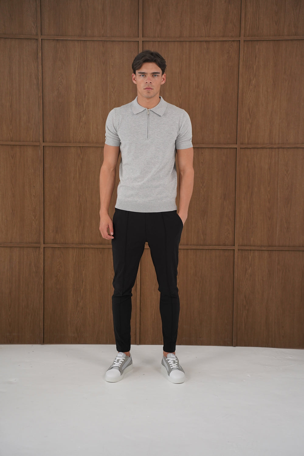 Capo Ägyptische Baumwolle SS Zip Poloshirt - Grau