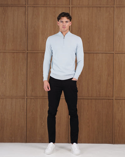 Capo Egyptian Cotton 1/4 Zip Top - Sky Blue