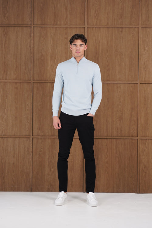 Capo Egyptian Cotton 1/4 Zip Top - Sky Blue