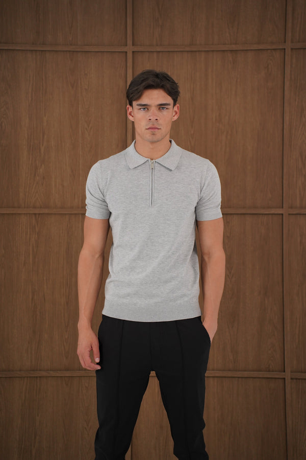 Capo Egyptian Cotton SS Zip Polo Shirt - Grey