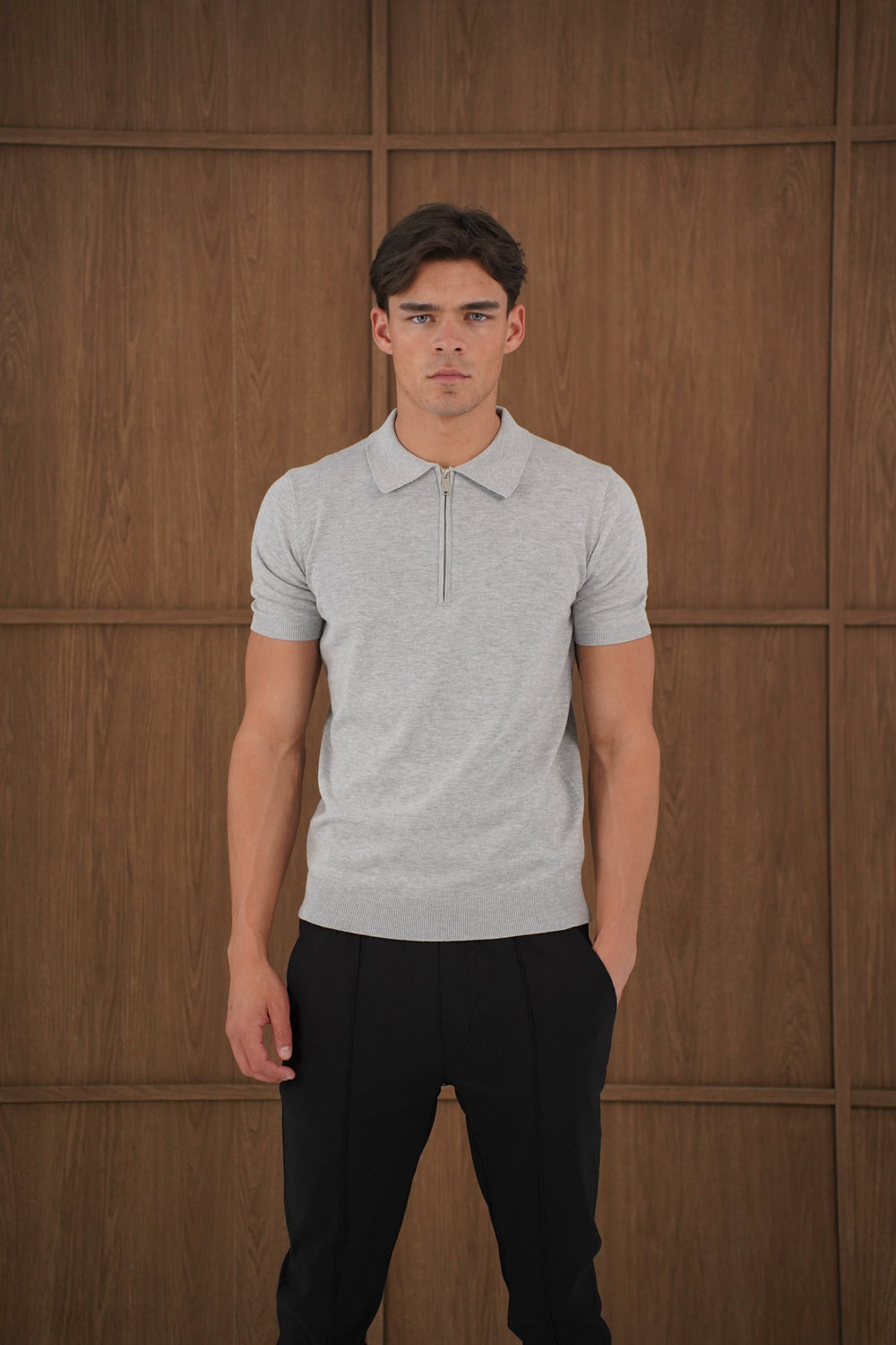 Capo Ägyptische Baumwolle SS Zip Poloshirt - Grau
