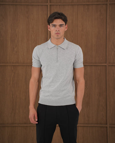 Capo Egyptian Cotton SS Zip Polo Shirt - Grey