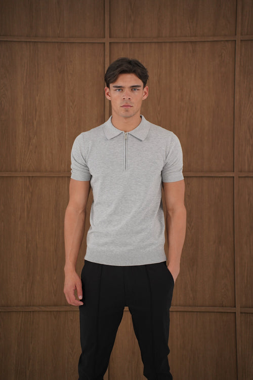 Capo Egyptian Cotton SS Zip Polo Shirt - Grey