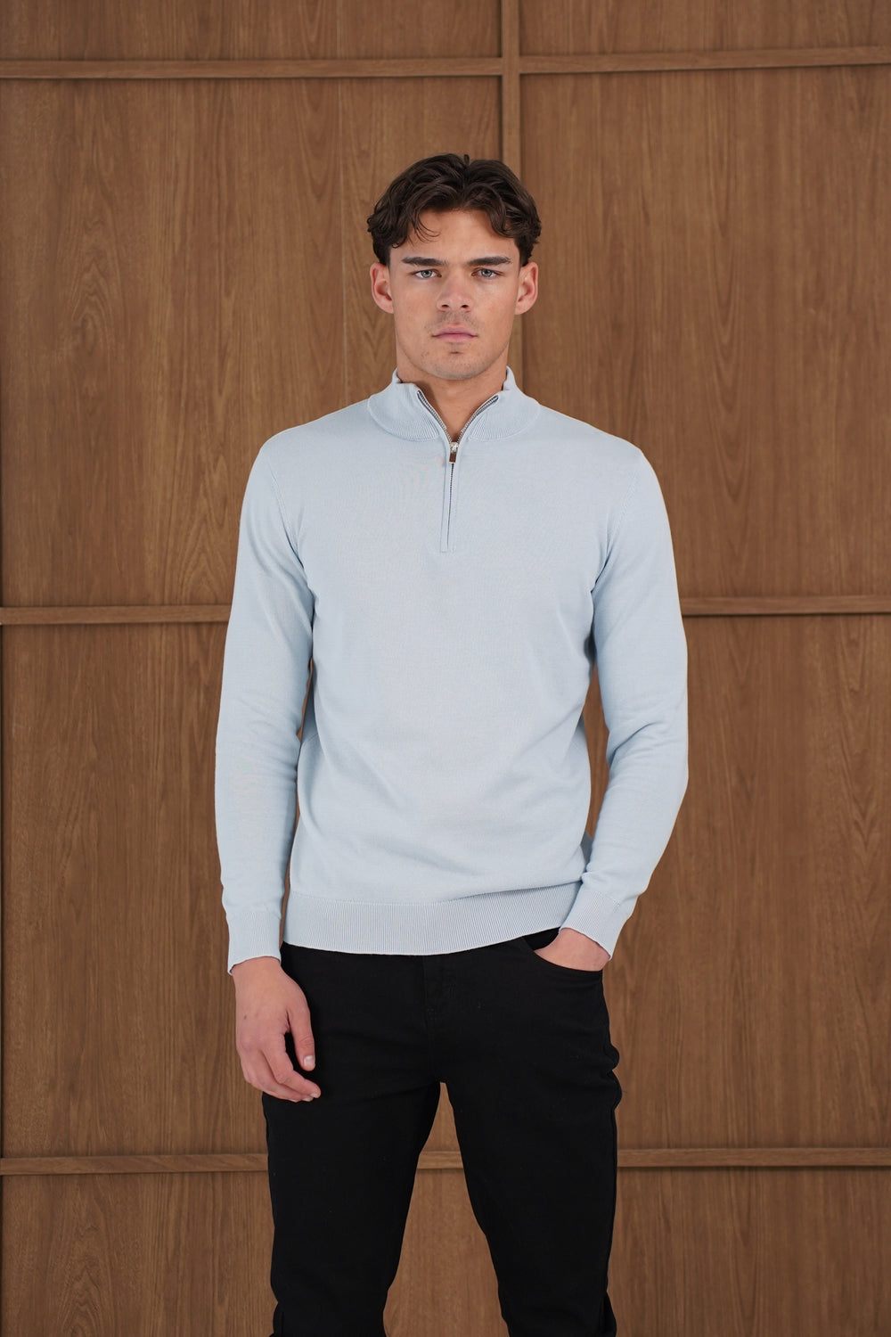 Capo Egyptian Cotton 1/4 Zip Top - Sky Blue