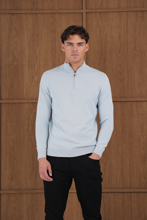 Capo Egyptian Cotton 1/4 Zip Top - Sky Blue
