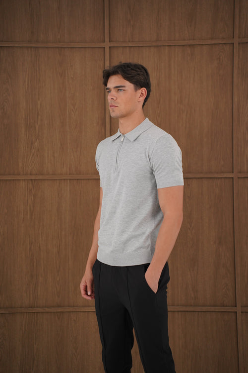 Capo Egyptian Cotton SS Zip Polo Shirt - Grey