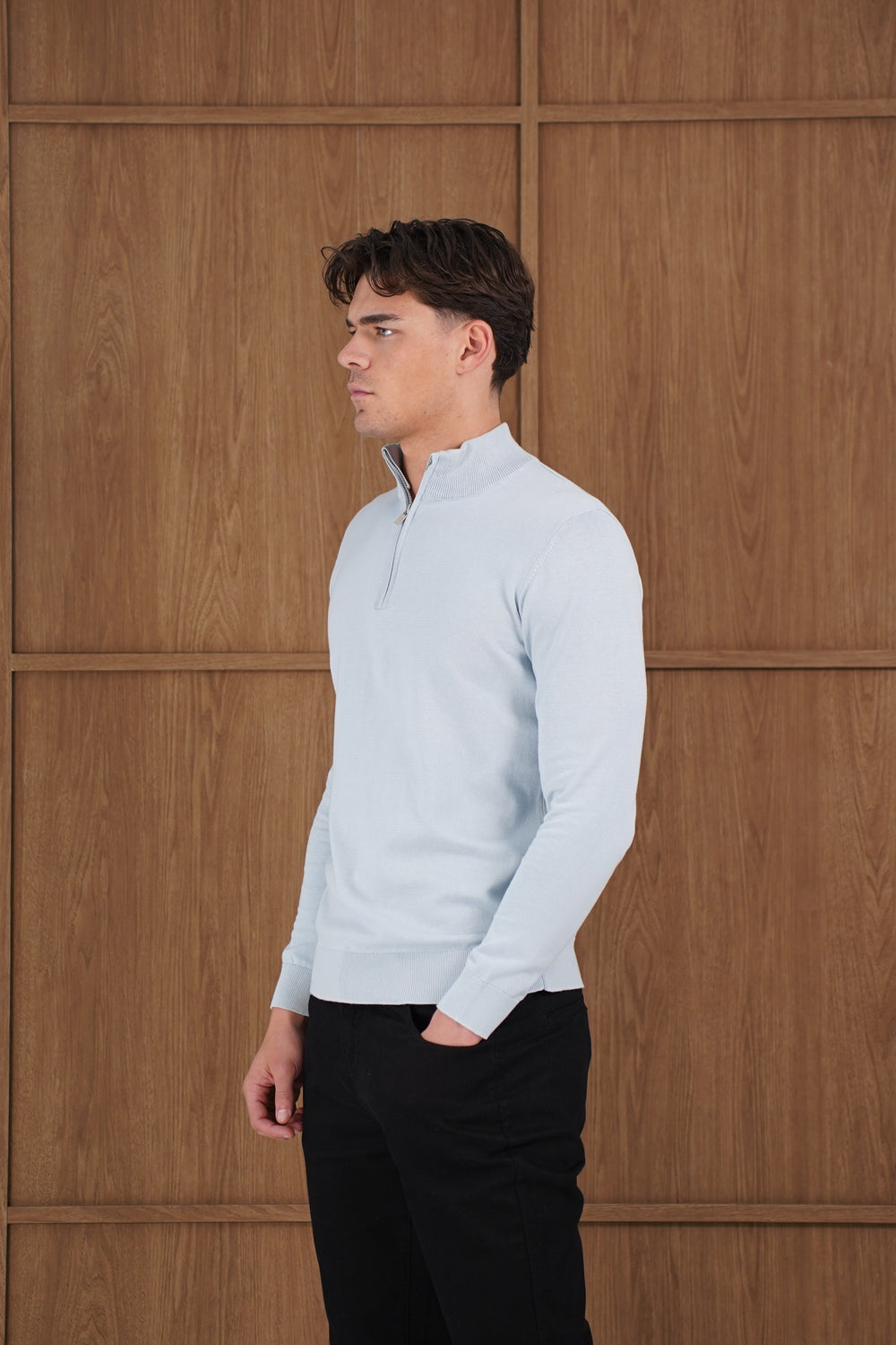 Capo Egyptian Cotton 1/4 Zip Top - Sky Blue