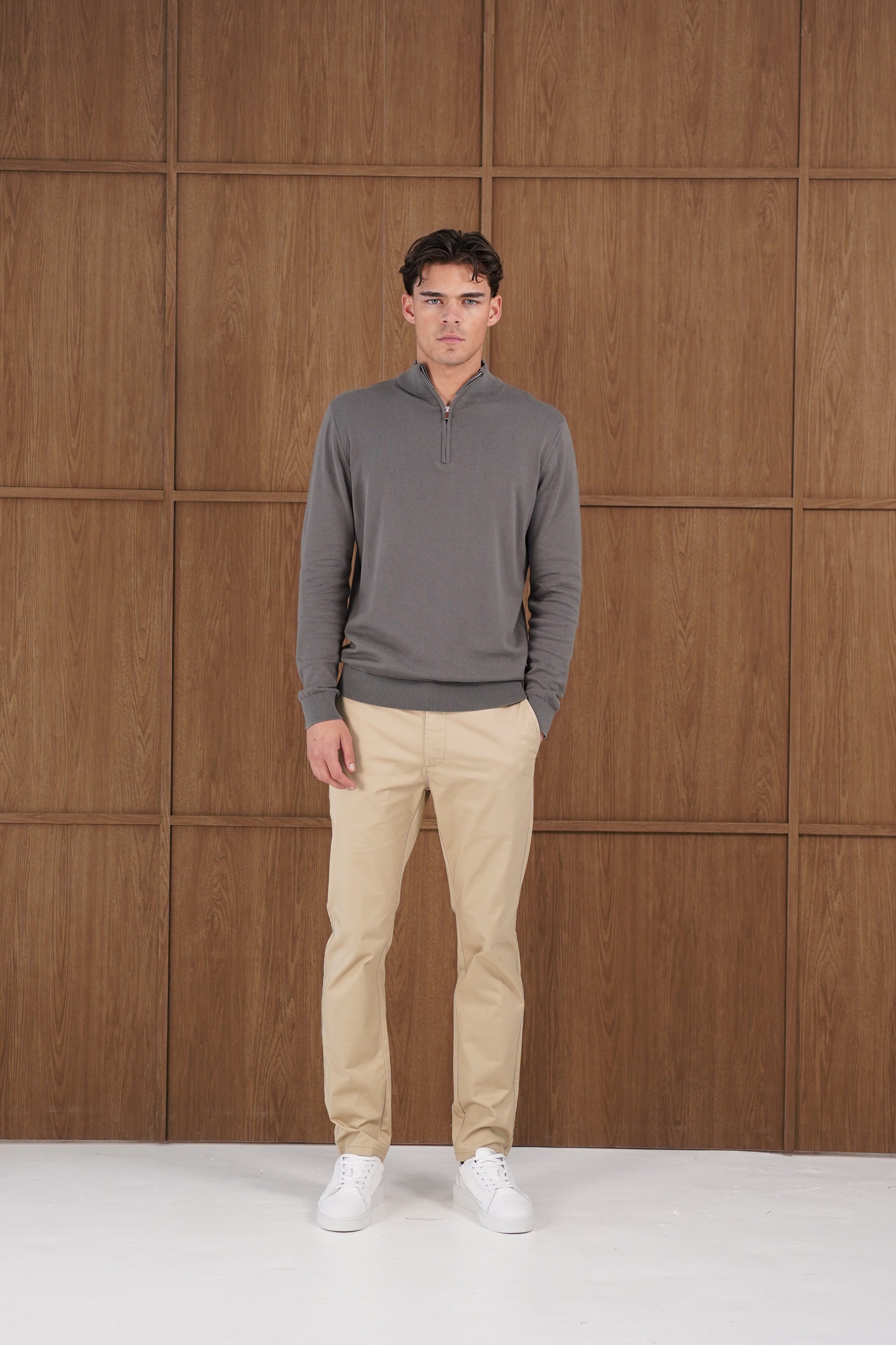 Capo Egyptian Cotton 1/4 Zip Top - Charcoal