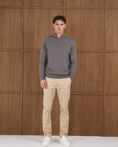 Capo Egyptian Cotton 1/4 Zip Top - Charcoal