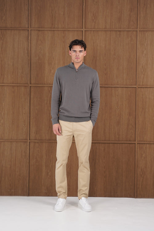 Capo Egyptian Cotton 1/4 Zip Top - Charcoal