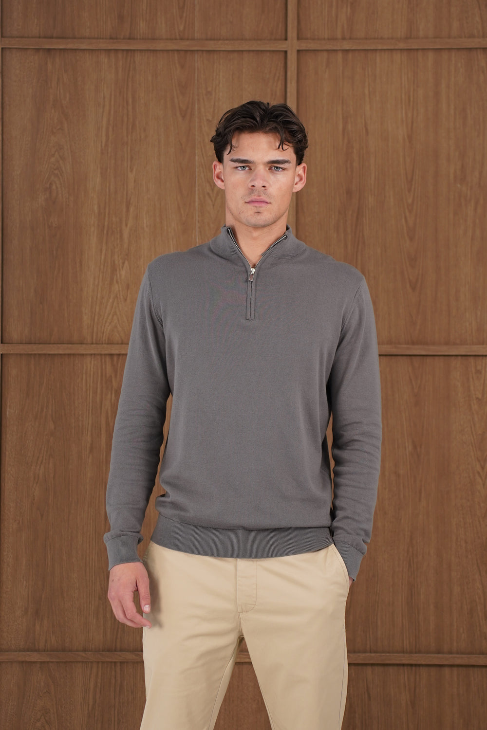 Capo Egyptian Cotton 1/4 Zip Top - Charcoal