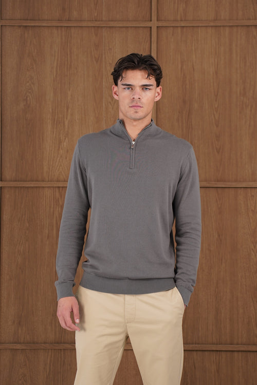 Capo Egyptian Cotton 1/4 Zip Top - Charcoal
