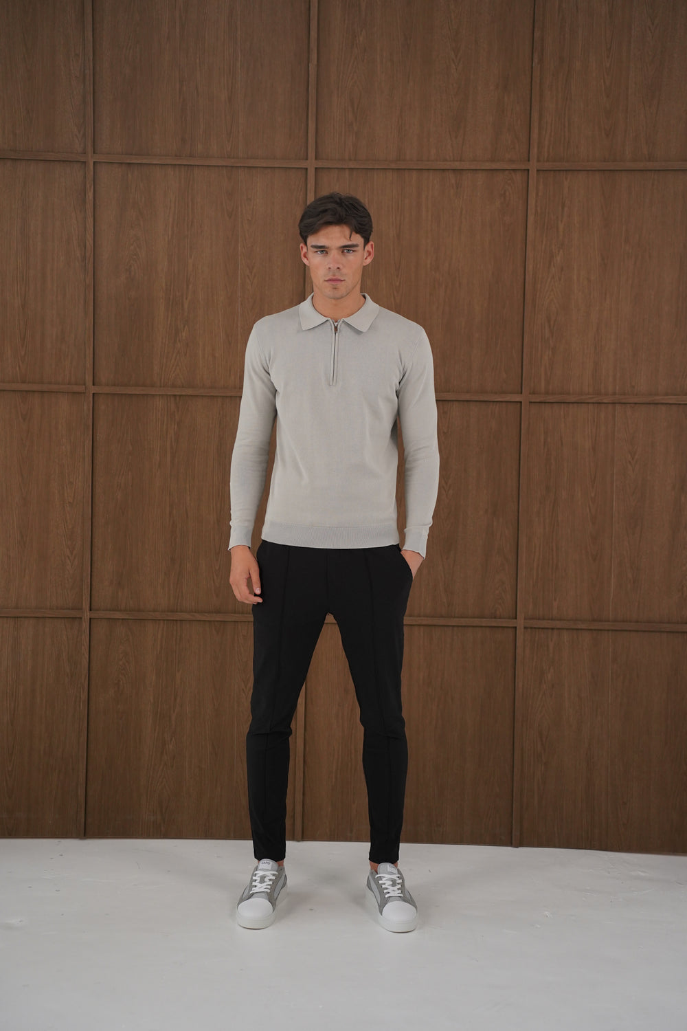 Capo Egyptian Cotton LS Zip Polo Shirt - Stone
