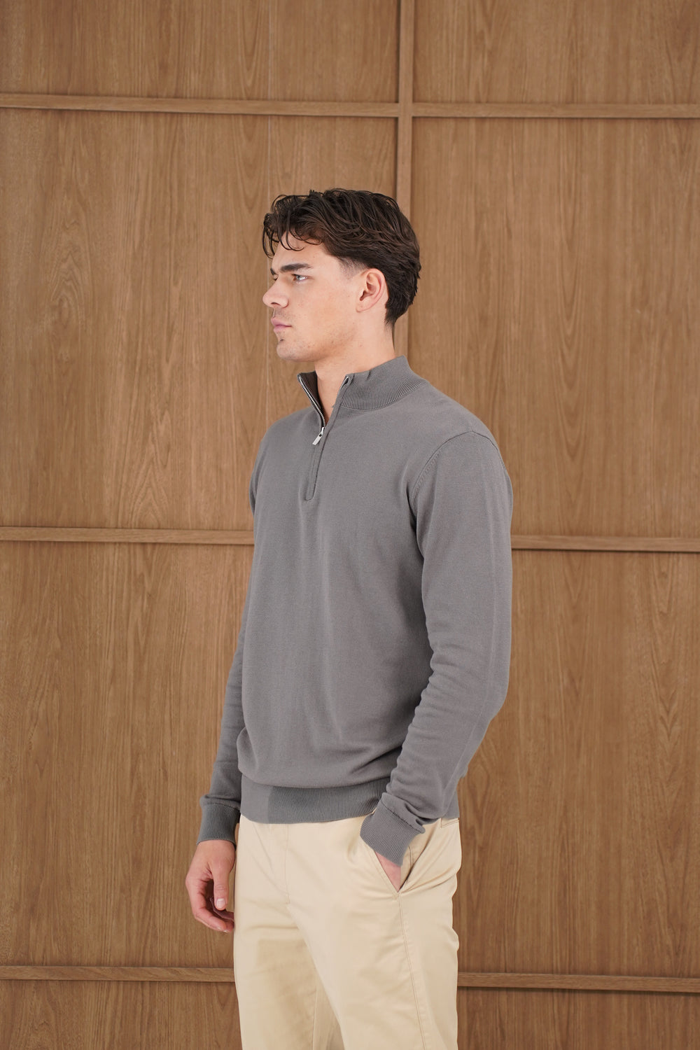 Capo Egyptian Cotton 1/4 Zip Top - Charcoal