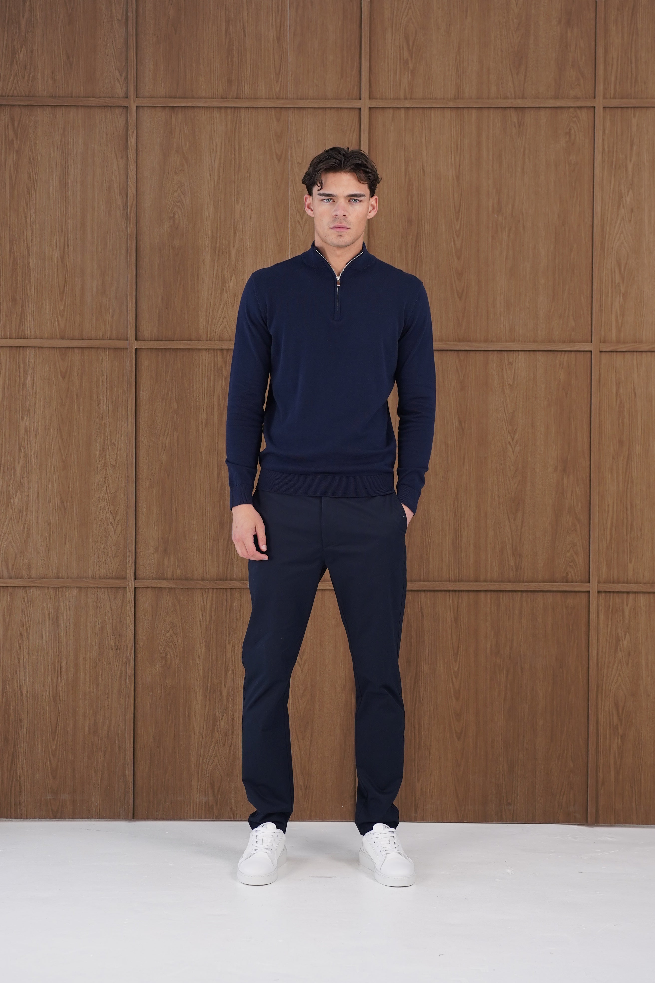 Capo Egyptian Cotton 1/4 Zip Top - Navy