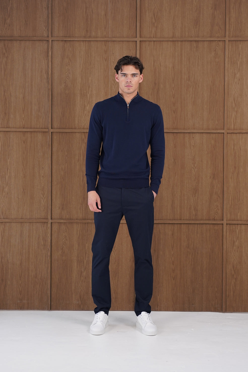 Capo Egyptian Cotton 1/4 Zip Top - Navy