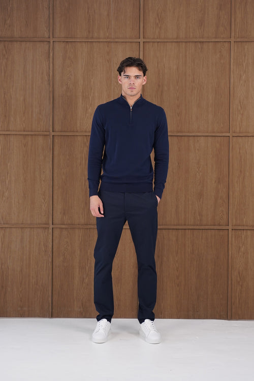 Capo Egyptian Cotton 1/4 Zip Top - Navy