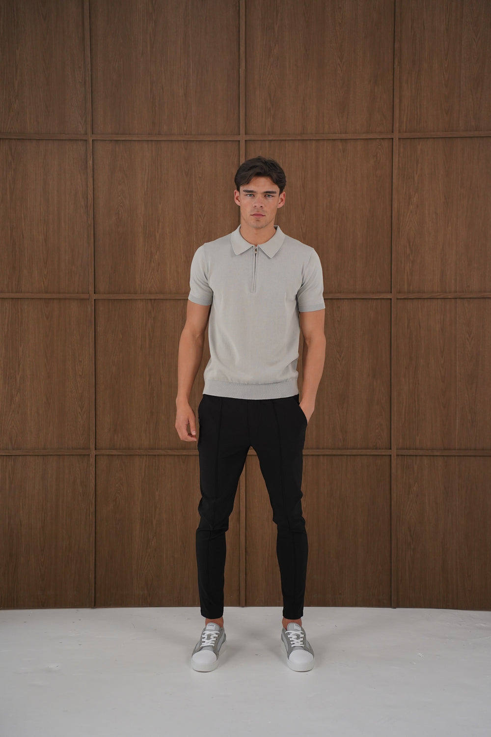 Capo Egyptian Cotton SS Zip Polo Shirt - Stone