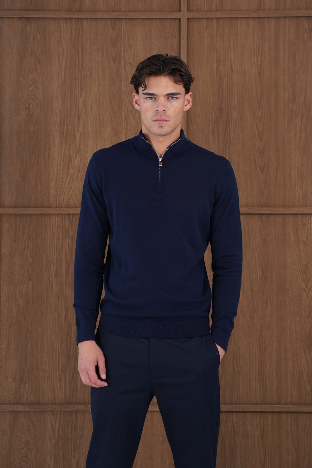 Capo Egyptian Cotton 1/4 Zip Top - Navy