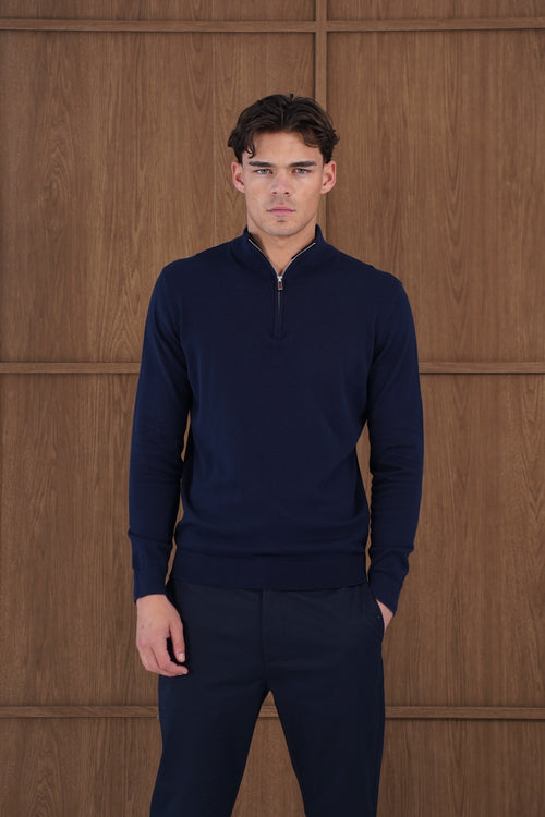 Capo Egyptian Cotton 1/4 Zip Top - Navy