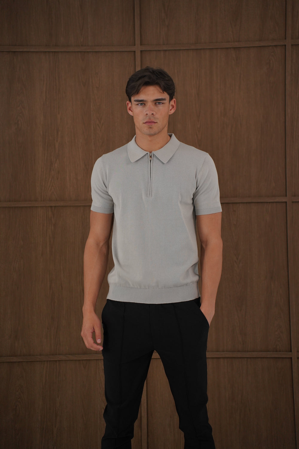 Capo Egyptian Cotton SS Zip Polo Shirt - Stone