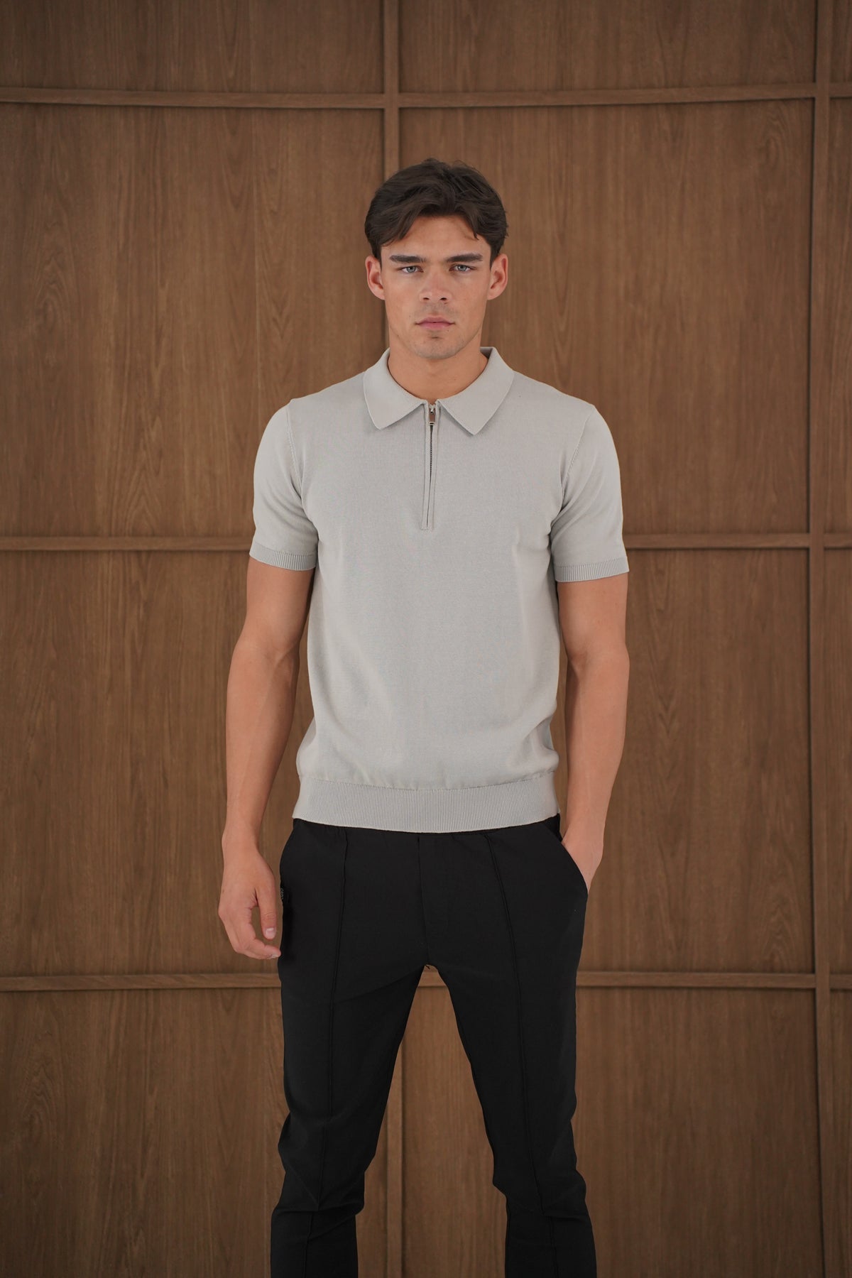 Capo Egyptian Cotton SS Zip Polo Shirt - Stone