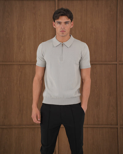 Capo Egyptian Cotton SS Zip Polo Shirt - Stone