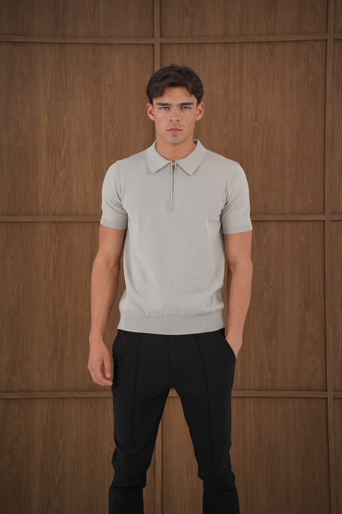 Capo Egyptian Cotton SS Zip Polo Shirt - Stone