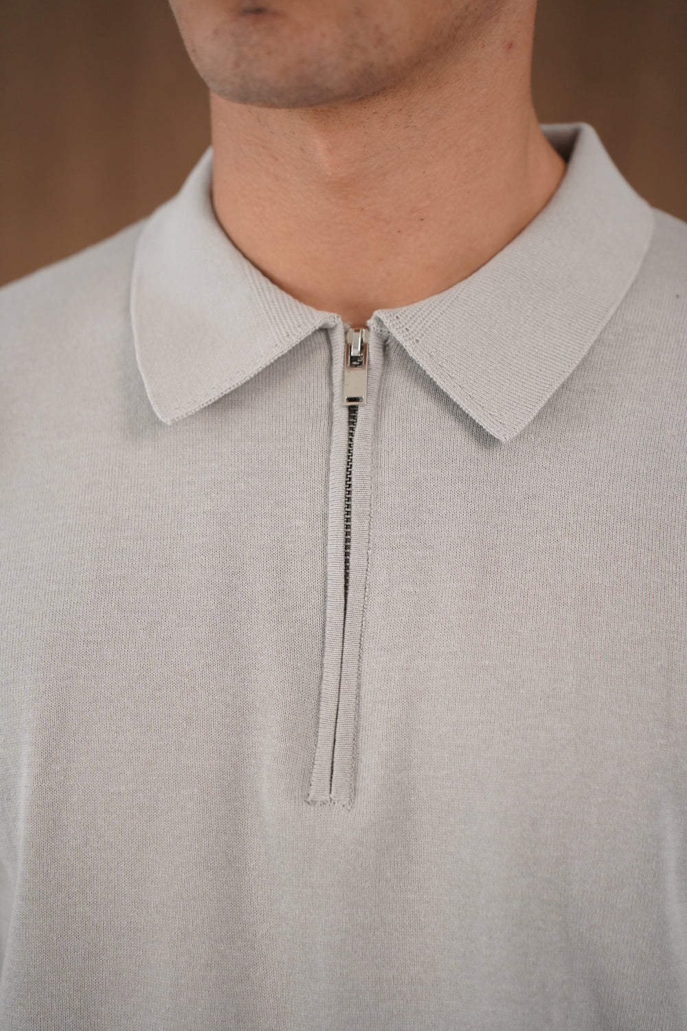 Capo Egyptian Cotton SS Zip Polo Shirt - Stone