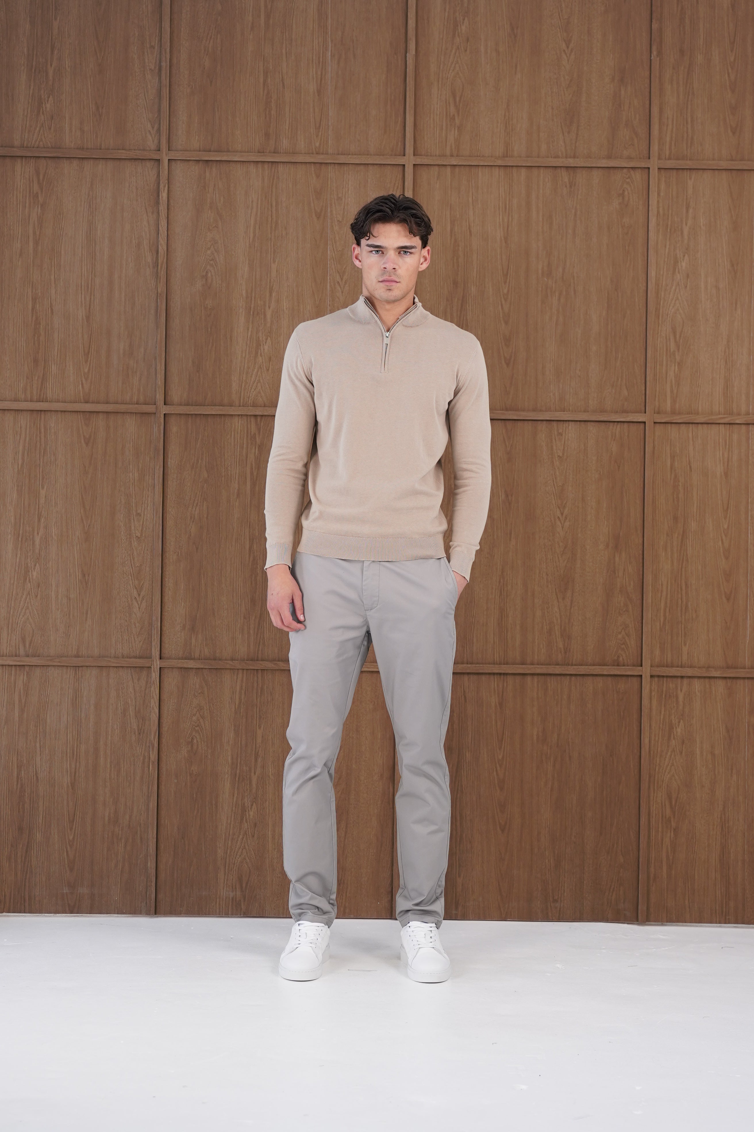 Capo Egyptian Cotton 1/4 Zip Top - Oatmeal