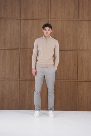 Capo Egyptian Cotton 1/4 Zip Top - Oatmeal