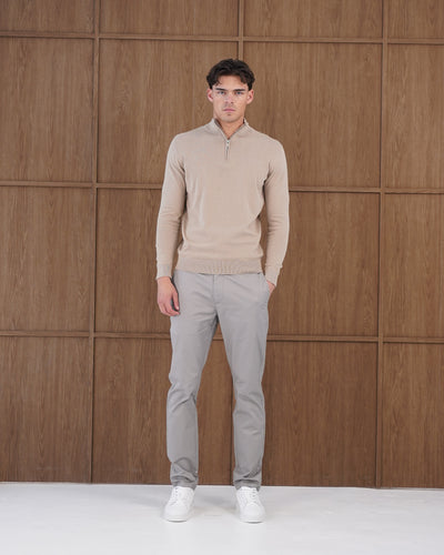 Capo Egyptian Cotton 1/4 Zip Top - Oatmeal