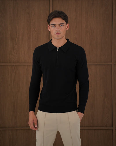 Capo Egyptian Cotton LS Zip Polo Shirt - Black – CAPO | Meaning