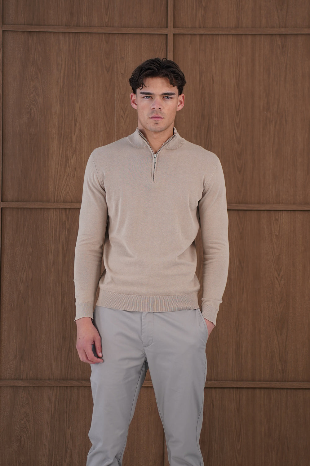Capo Egyptian Cotton 1/4 Zip Top - Oatmeal