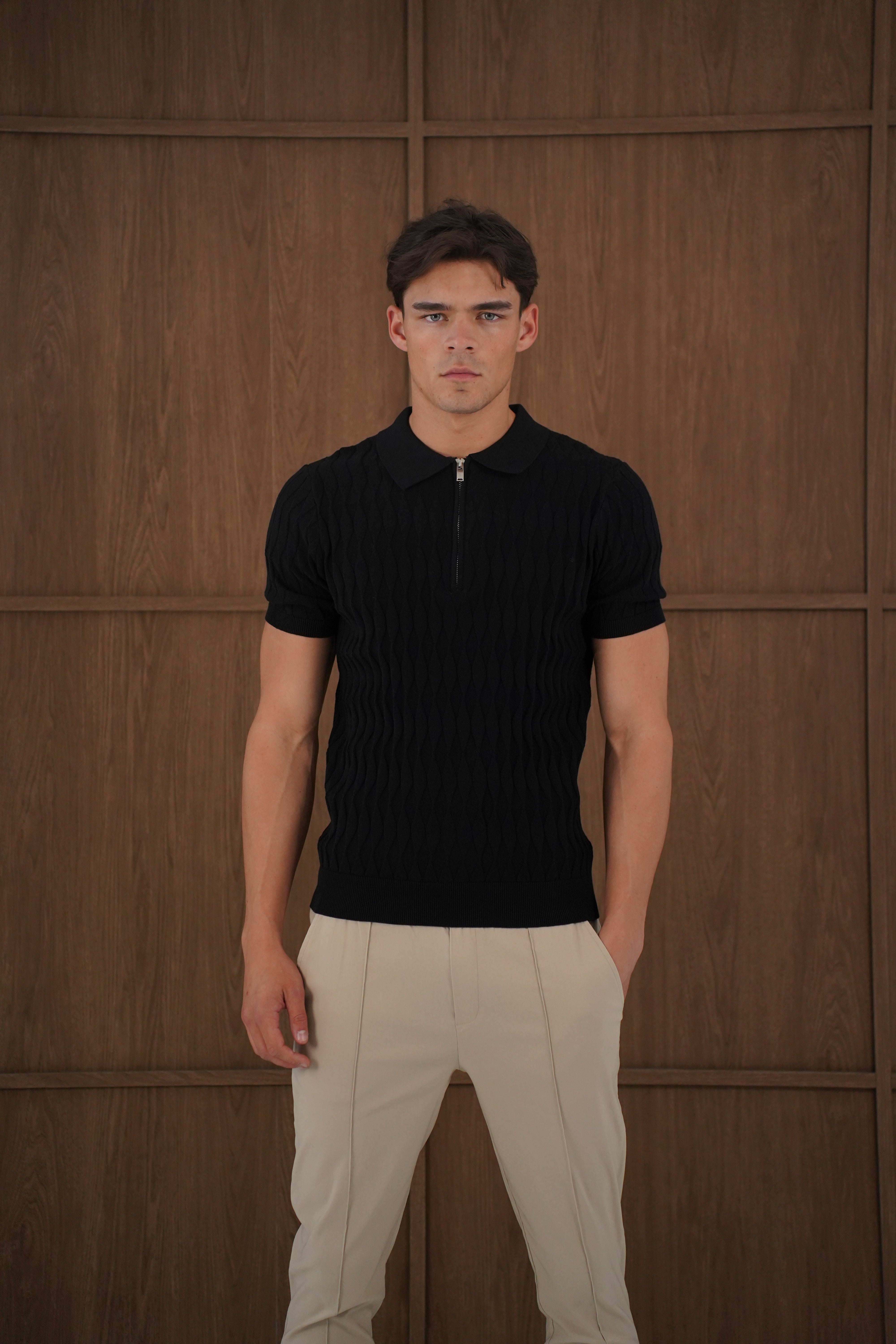 Capo Egyptian Cotton SS Zip Polo Shirt - Black