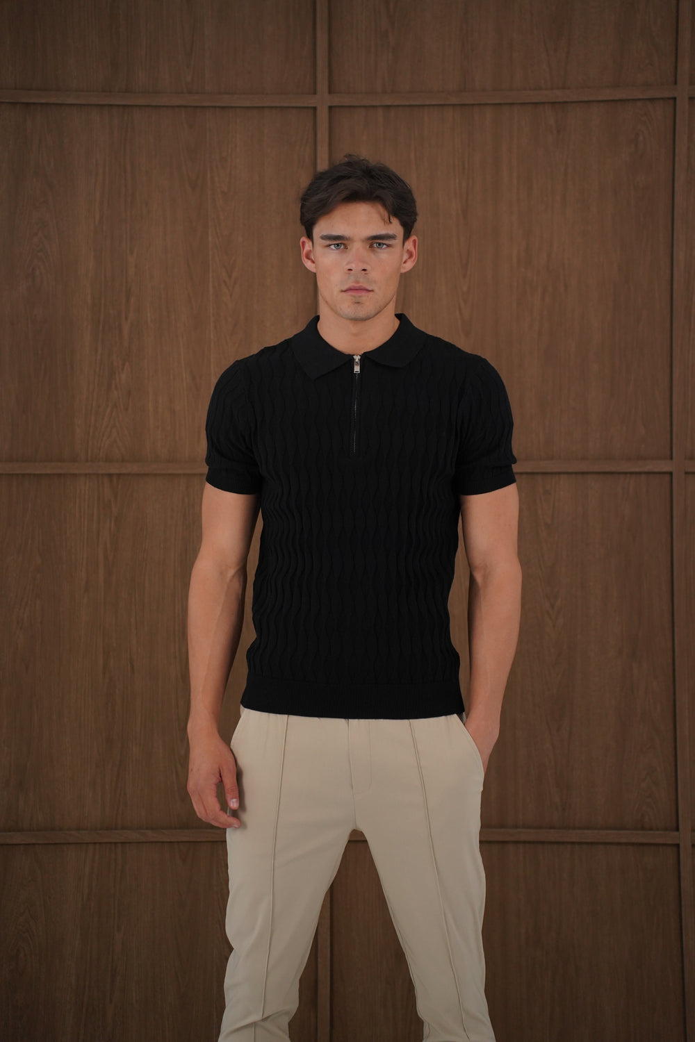Capo Egyptian Cotton SS Zip Polo Shirt - Black