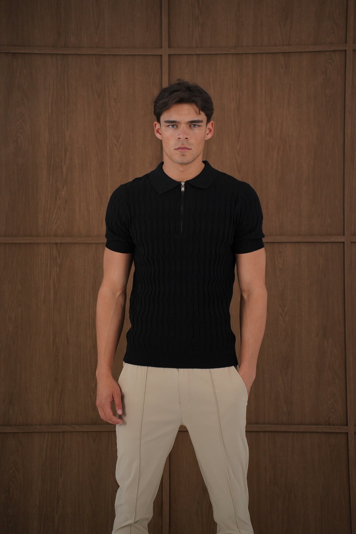 Capo Egyptian Cotton SS Zip Polo Shirt - Black