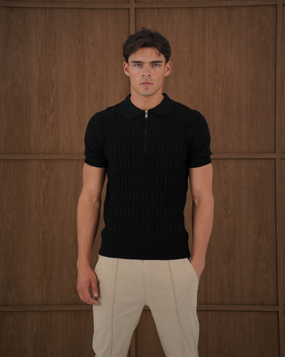 Capo Egyptian Cotton SS Zip Polo Shirt - Black
