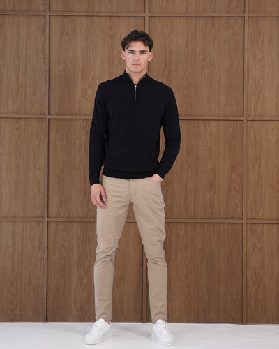 Capo Egyptian Cotton 1/4 Zip Top - Black