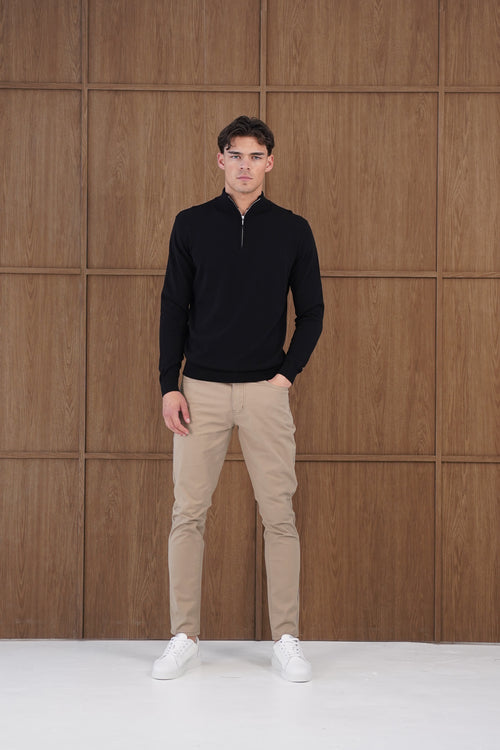Capo Egyptian Cotton 1/4 Zip Top - Black