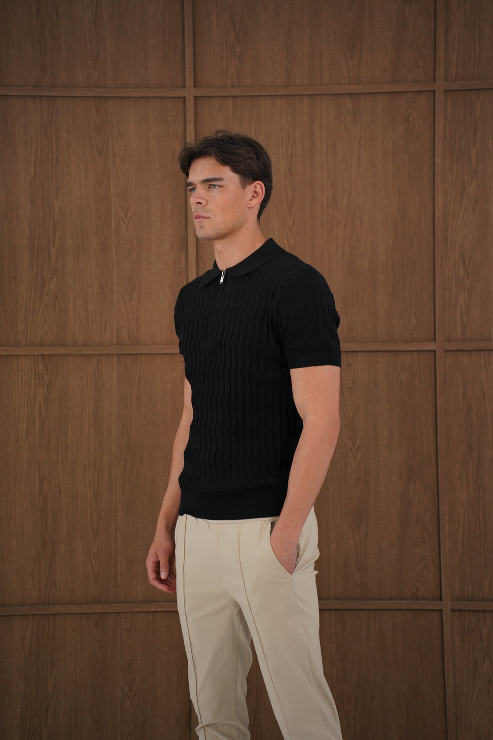 Capo Egyptian Cotton SS Zip Polo Shirt - Black