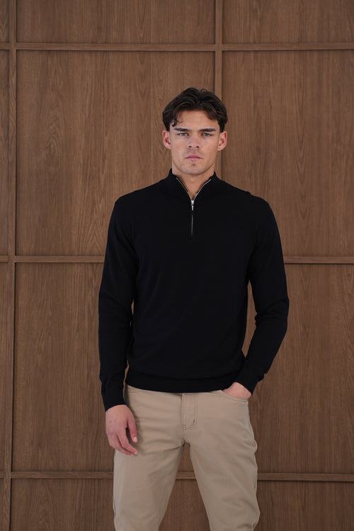 Capo Egyptian Cotton 1/4 Zip Top - Black