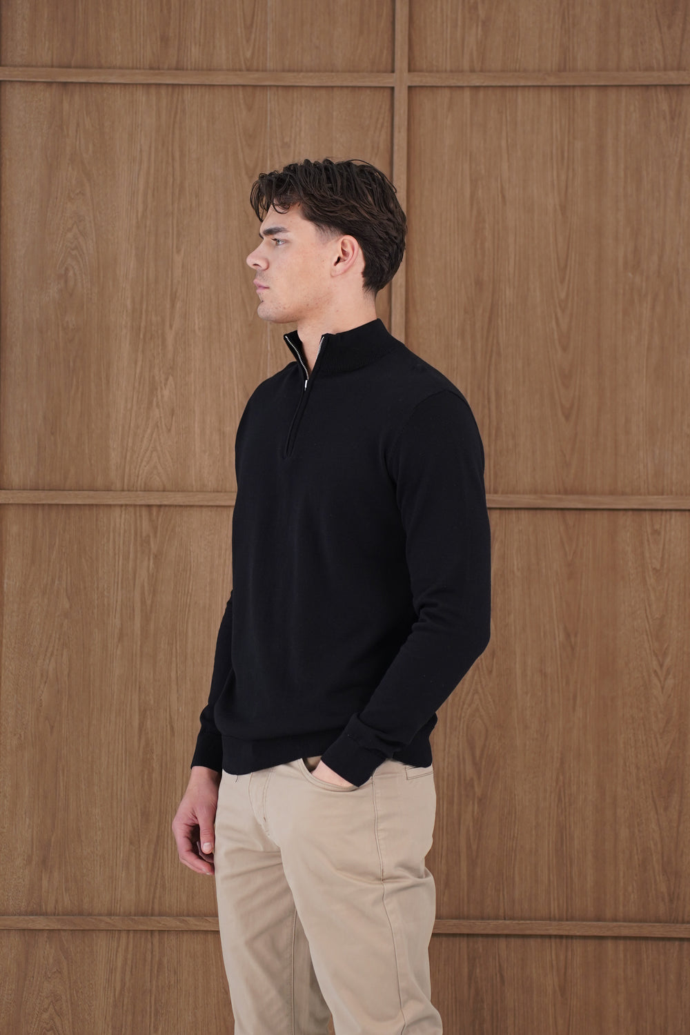 Capo Egyptian Cotton 1/4 Zip Top - Black