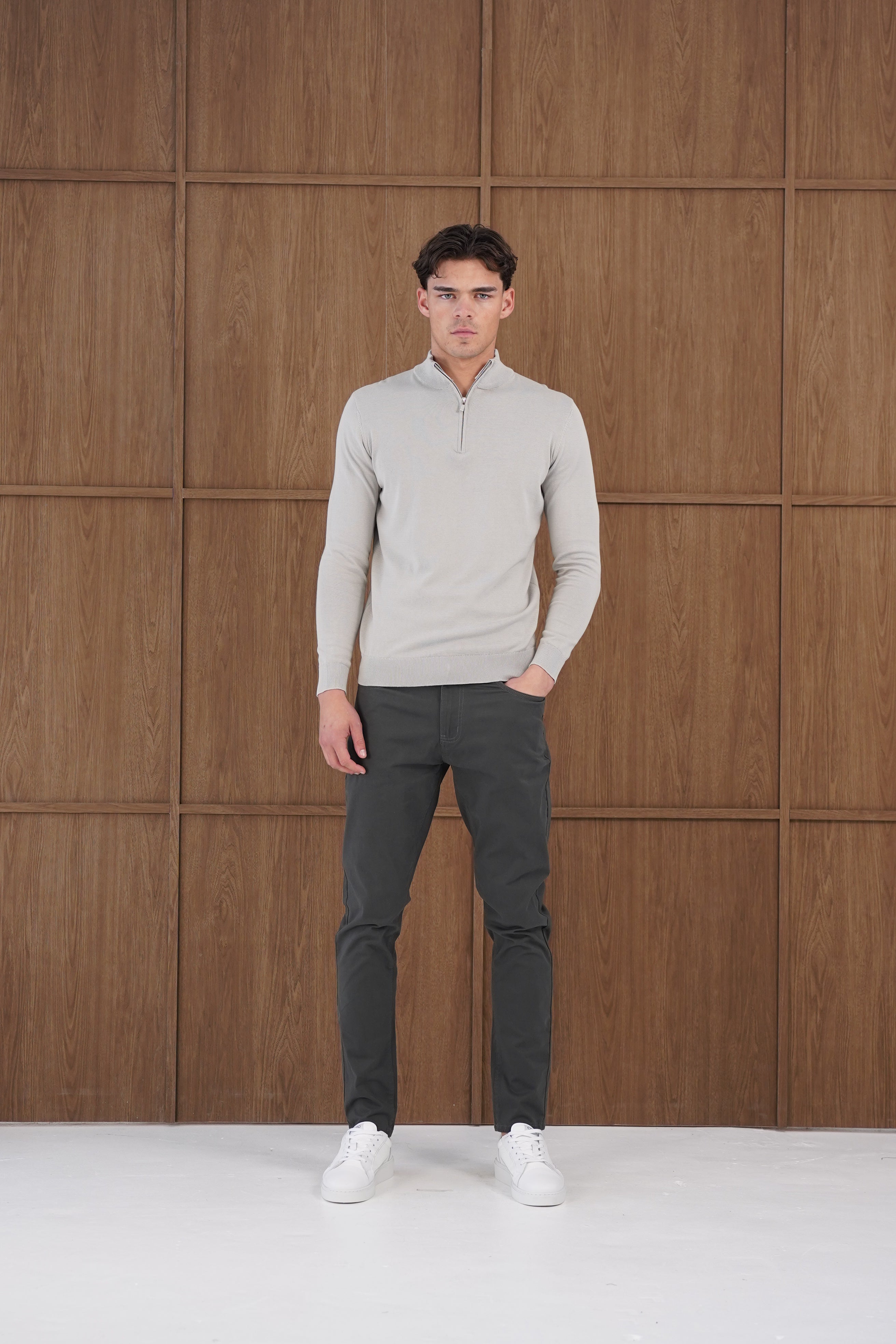 Capo Egyptian Cotton 1/4 Zip Top - Stone